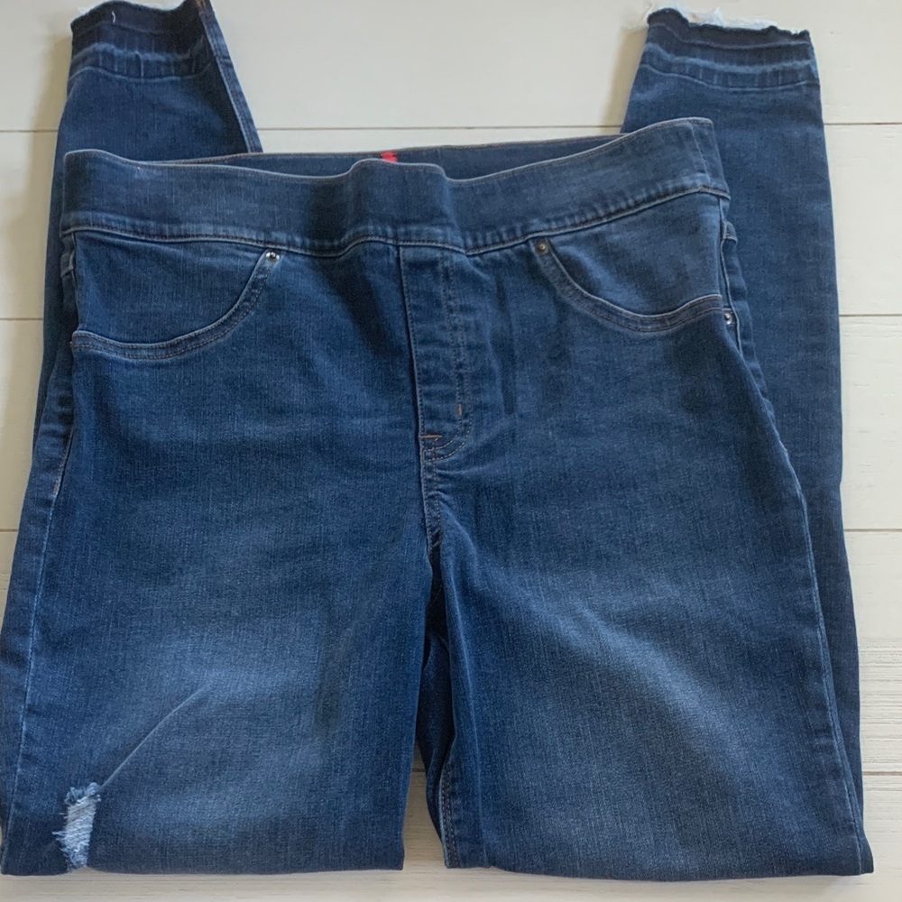 Spanx Distressed Straight Leg Jeans
